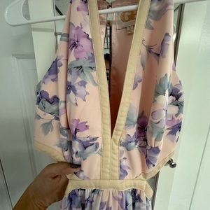 GB- Chiffon floral print dress with haltered strap and plunge neckline